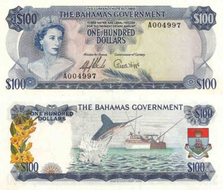 Bahamas - 100 dollars - 1965