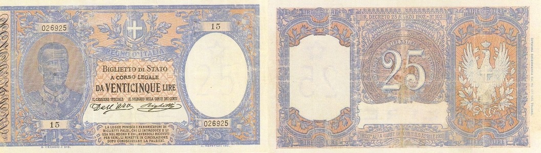 Italy - 25 lire - 25.05.1902