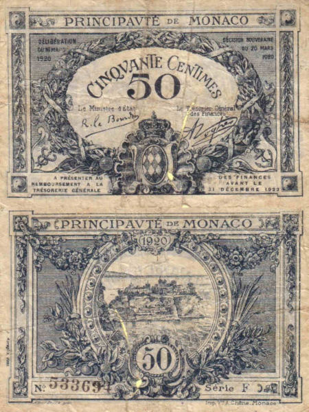 Monaco - 50 centimes - 20.03.1920